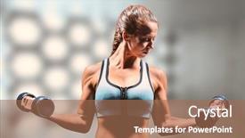  Presentation with hexagon - PPT theme featuring sporty woman lifting dumbbells against hexagon room background and a coral colored foreground