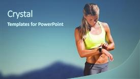  Presentation with dark blue green - Presentation theme consisting of sporty woman looking her watch against dark blue green background background and a ocean colored foreground