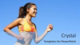  Presentation with woman runner - Presentation theme enhanced with sporty woman runner in profile background and a light blue colored foreground