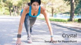  Presentation with woman runner - PPT layouts with sporty woman runner in start position outdoors in park background and a lemonade colored foreground