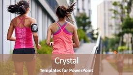  Presentation with sporty - Amazing presentation theme having sporty woman running uphill outdoors backdrop and a coral colored foreground