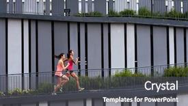  Presentation with health woman running female runner - Beautiful slide set featuring sporty woman running uphill outdoors backdrop and a dark gray colored foreground