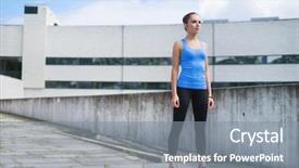  Presentation with woman sport - Colorful presentation theme enhanced with sporty woman standing in front backdrop and a  colored foreground