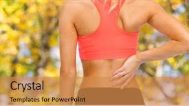  Presentation with healthcare - Audience pleasing slide set consisting of sporty woman touching her back backdrop and a gold colored foreground