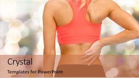  Presentation with modern medicine cardiology concept mixed - Beautiful presentation design featuring sporty woman touching her back backdrop and a coral colored foreground