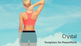  Presentation with healthcare - PPT theme consisting of sporty woman touching her neck background and a arctic colored foreground