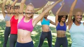  Presentation with balance - Cool new PPT theme with sporty women exercising with balance backdrop and a  colored foreground