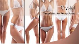  Presentation with healthy nutrition - Beautiful PPT theme featuring sporty-women-in-swimsuits-fitness backdrop and a coral colored foreground