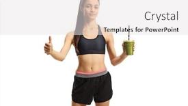  Presentation with blue green - Colorful presentation enhanced with sporty-young-female-in-sportswear backdrop and a light gray colored foreground