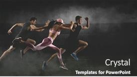  Presentation with adventure sports man - PPT theme having sporty-young-man-and-woman background and a dark gray colored foreground