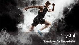  Presentation with black man - Cool new slide deck with sporty-young-man-running backdrop and a dark gray colored foreground