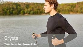  Presentation with walking nordic - Cool new slide deck with sporty-young-man-while-nordic backdrop and a gray colored foreground