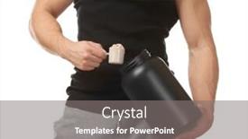  Presentation with protein - PPT theme enhanced with sporty young man with jar and scoop of protein powder on white background background and a gray colored foreground