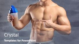  Presentation with protein shake - Audience pleasing slide deck consisting of sporty young man with protein shake on gray background backdrop and a gray colored foreground