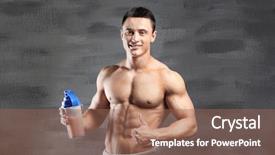  Presentation with protein shake - PPT theme featuring sporty young man with protein background and a coral colored foreground