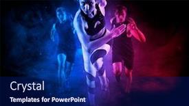  Presentation with black men - PPT layouts with sporty-young-woman-and-men background and a navy blue colored foreground