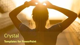  Presentation with sporty - Amazing PPT theme having sporty young woman at sunset backdrop and a tawny brown colored foreground