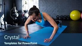  Presentation with sporty - PPT layouts enhanced with sporty young woman doing push-ups in gym background and a ocean colored foreground