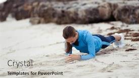  Presentation with sporty - Cool new presentation design with sporty young woman exercising on the sea coast backdrop and a light gray colored foreground