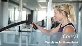  Presentation with crossfit - PPT theme featuring sporty young woman in battle rope workout as crossfit training background and a seafoam green colored foreground