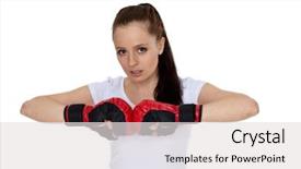  Presentation with woman fighting for her rights - Beautiful slides featuring sporty young woman in red backdrop and a light gray colored foreground
