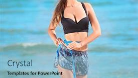  Presentation with measuring - Audience pleasing PPT layouts consisting of sporty-young-woman-measuring backdrop and a light blue colored foreground