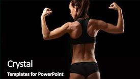  Presentation with sporty - PPT theme having woman posing on black background background and a black colored foreground