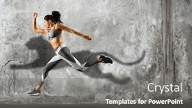  Presentation with sporty - Slide set featuring sporty-young-woman-running background and a gray colored foreground
