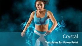  Presentation with banner blue - Amazing slide set having sporty-young-woman-running backdrop and a ocean colored foreground