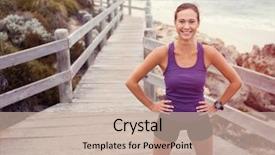  Presentation with sporty - PPT layouts with sporty young woman standing on the sea coast background and a mint green colored foreground