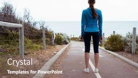  Presentation with sporty - Cool new slides with sporty-young-woman-standing backdrop and a coral colored foreground