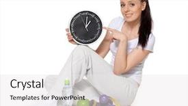  Presentation with sporty - Theme having sporty young woman with clock background and a white colored foreground