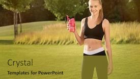  Presentation with protein shake - Slides with sporty young woman with protein shake outdoors background and a gold colored foreground