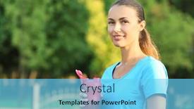  Presentation with protein shake - Cool new presentation theme with sporty young woman with protein shake outdoors backdrop and a light blue colored foreground