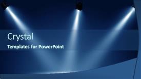  Presentation with empty stage - Audience pleasing slide deck consisting of spotlights-illuminate-empty-stage-blue backdrop and a ocean colored foreground