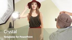  Presentation with professional - Slide deck having spotlights portrait - beautiful young model posing background and a mint green colored foreground