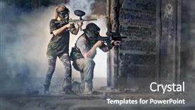  Presentation with smoke - Cool new slide deck with spots game - paintball team surrounded with smoke backdrop and a dark gray colored foreground