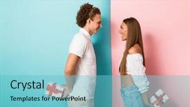  Presentation with young happy couple - Theme with spouse - portrait of a happy young background and a light blue colored foreground