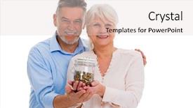  Presentation with senior couple - Colorful presentation enhanced with spouse - senior couple with money backdrop and a light gray colored foreground