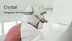  Presentation with body repair - Slide deck enhanced with spray guns - automobile repairman painter paints background and a light gray colored foreground