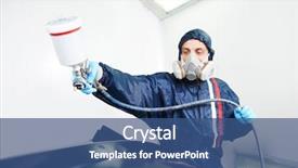  Presentation with auto repair - Presentation design with spray guns - worker painting auto car bumper background and a ocean colored foreground