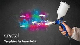  Presentation with clouds - Theme featuring spray guns - worker with airbrush and colorful background and a  colored foreground
