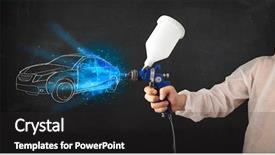  Presentation with spray - Colorful PPT layouts enhanced with spray guns - worker with airbrush gun painting backdrop and a dark gray colored foreground