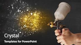  Presentation with golden burst of fire works - Colorful slides enhanced with spray guns - worker with airbrush painting backdrop and a dark gray colored foreground