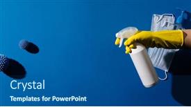  Presentation with disinfection - Slide deck having spray-to-cleaning-and-disinfection background and a dark gray colored foreground