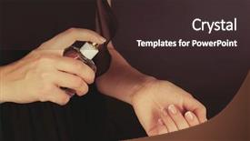  Presentation with perfume - Amazing slide set having sprays water - young woman applying perfume backdrop and a wine colored foreground