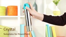  Presentation with waiter hand in white glove - Beautiful presentation theme featuring sprayed air freshener in hand backdrop and a soft green colored foreground