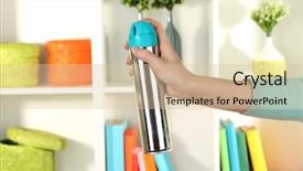  Presentation with air pollution from diesel - Audience pleasing presentation theme consisting of sprayed air freshener in hand backdrop and a  colored foreground