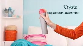  Presentation with air - Slide set featuring sprayed air freshener in hand background and a sky blue colored foreground