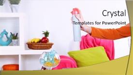  Presentation with air - Cool new presentation design with sprayed air freshener in hand backdrop and a sky blue colored foreground